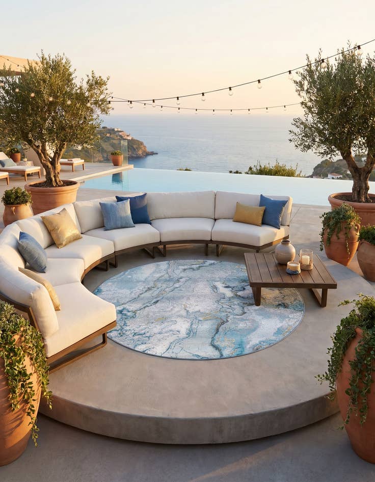 Detail image of 5' 3 x 5' 3 Easy-Clean Modern Indoor / Outdoor Round Rug