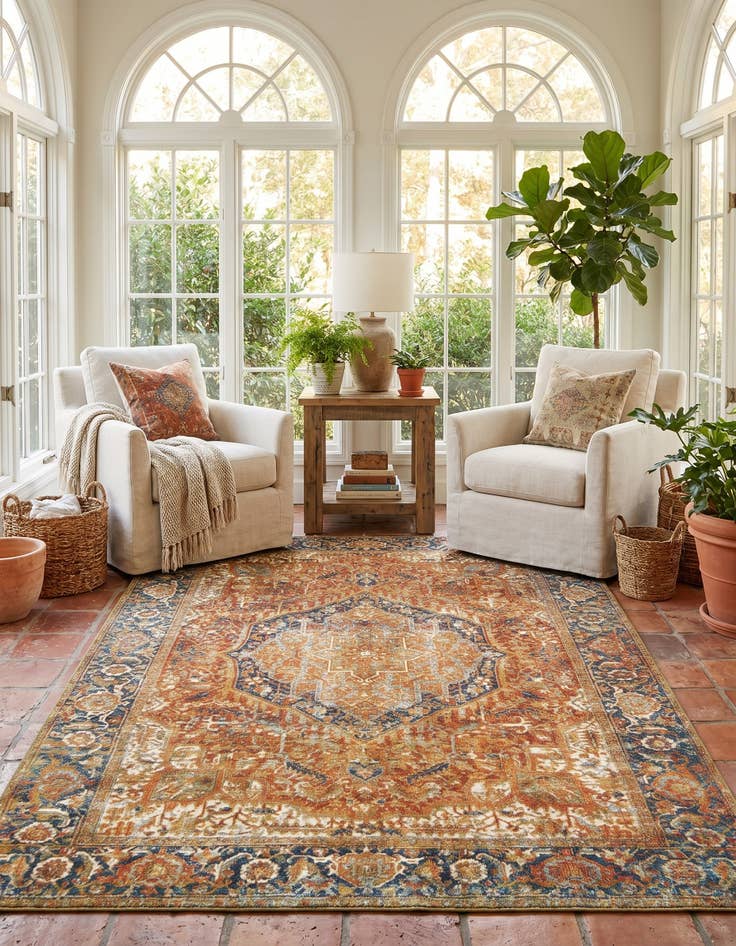 Detail image of 5' 3 x 8' Easy-Clean Traditional Indoor / Outdoor Rug