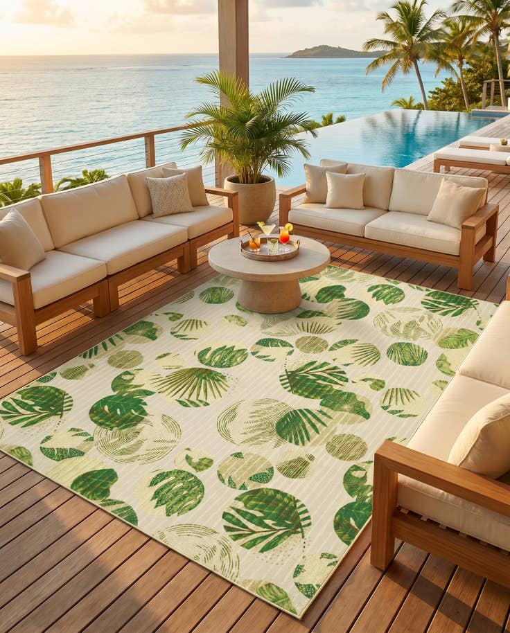 Detail image of 9' x 12' Easy-Clean Botanical Indoor / Outdoor Rug