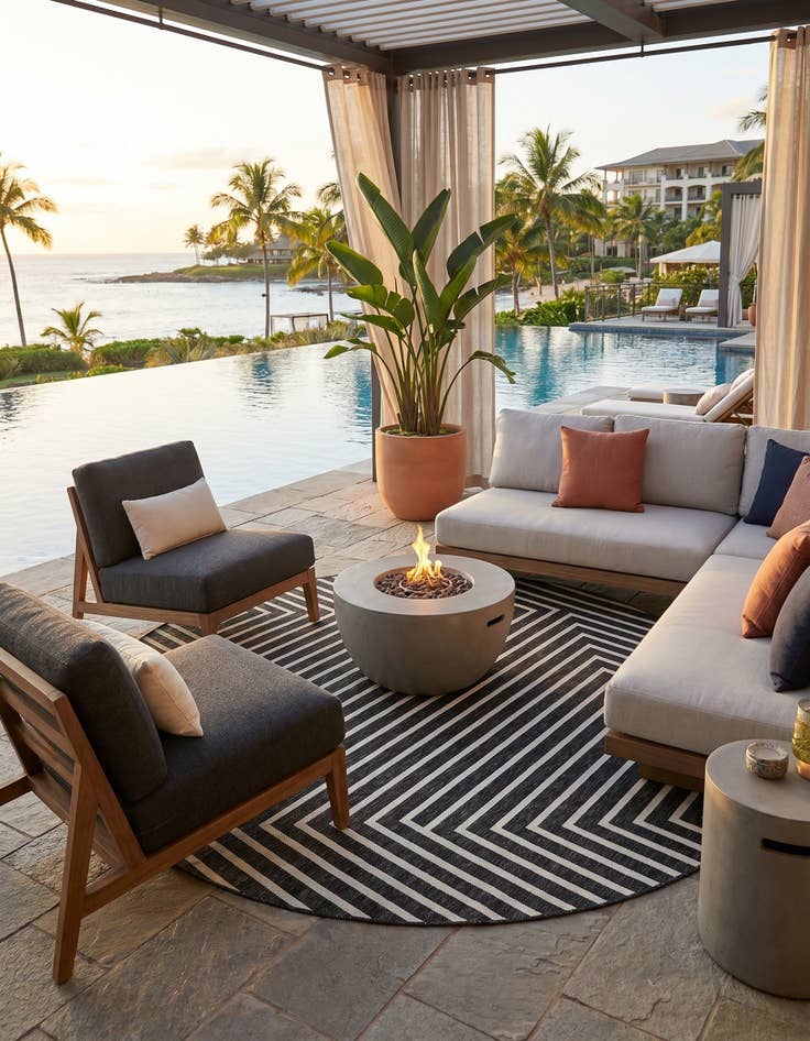 Detail image of 7' 10 x 7' 10 Easy-Clean Modern Indoor / Outdoor Round Rug