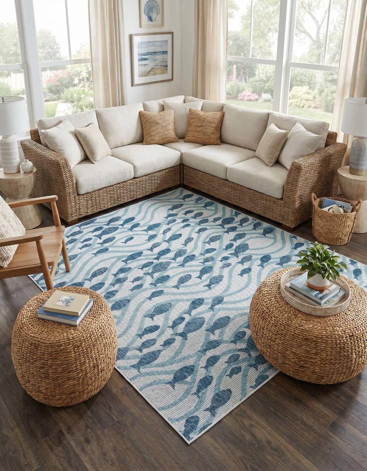Detail image of 7' 10 x 7' 10 Easy-Clean Coastal Indoor / Outdoor Square Rug