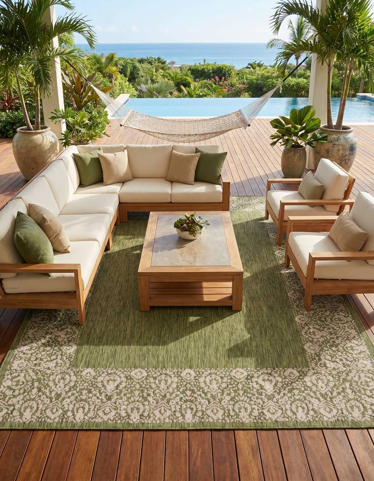 Detail image of 9' x 12' Easy-Clean Border Indoor / Outdoor Rug