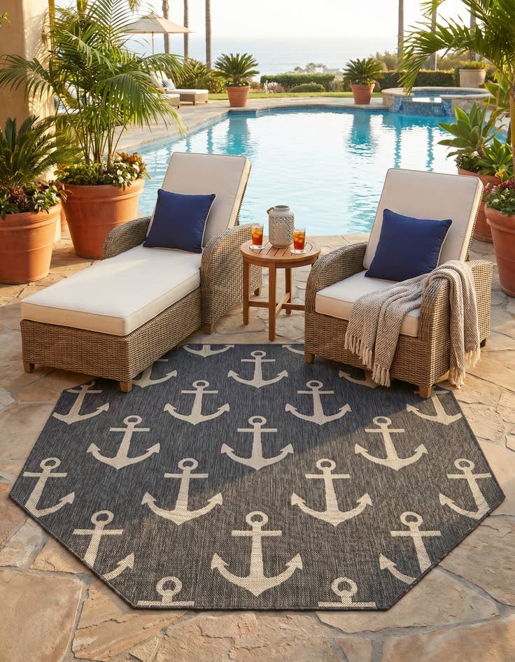 Detail image of 5' 3 x 5' 3 Easy-Clean Coastal Indoor / Outdoor Octagon Rug