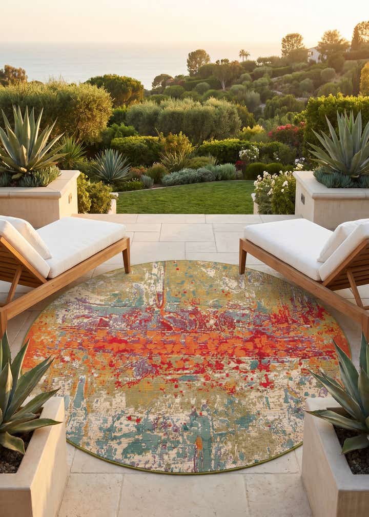 6' x 6' Easy-Clean Modern Indoor / Outdoor Round Rug