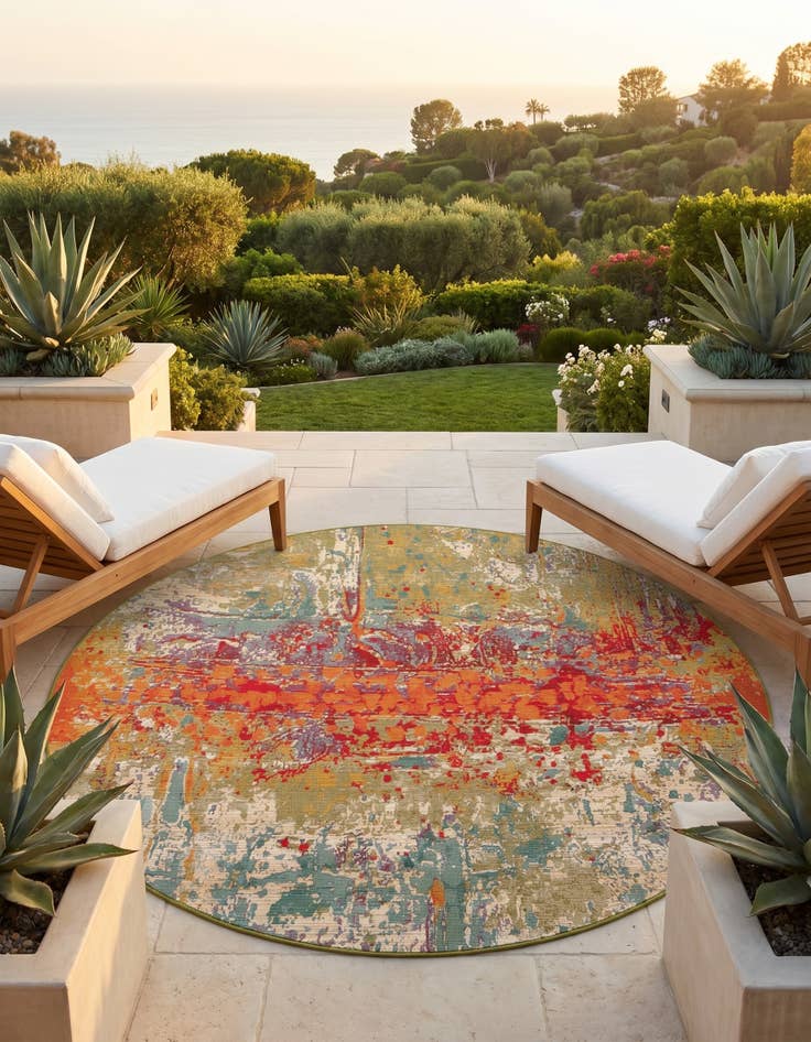 Detail image of 6' x 6' Easy-Clean Modern Indoor / Outdoor Round Rug