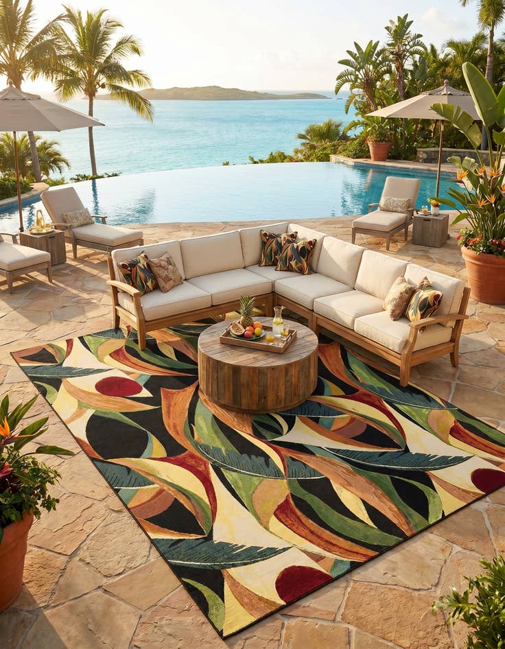 Detail image of 10' x 13' Easy-Clean Botanical Indoor / Outdoor Rug