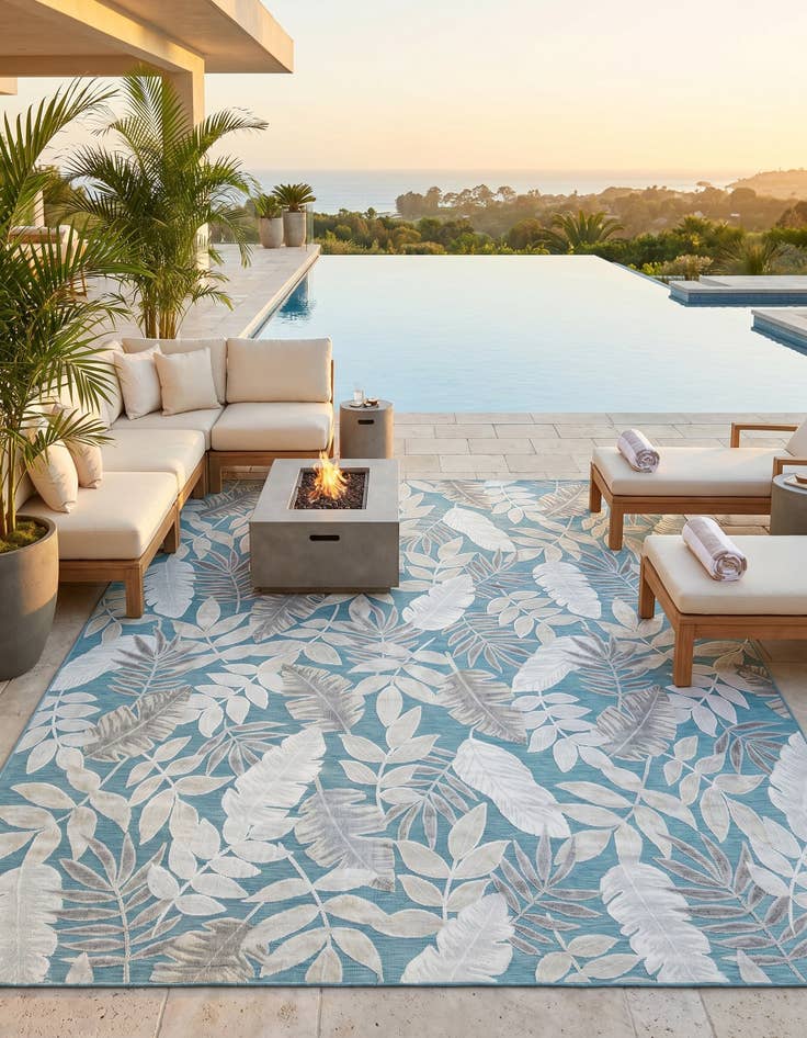 Detail image of 9' 9 x 12' Easy-Clean Botanical Indoor / Outdoor Rug