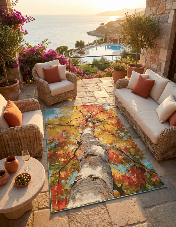 Detail image of 4' 1 x 6' 1 Easy-Clean Botanical Indoor / Outdoor Rug