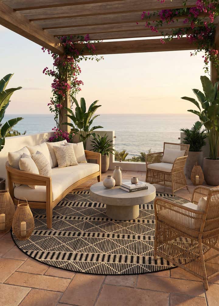 7' 10 x 7' 10 Easy-Clean Trellis Indoor / Outdoor Round Rug