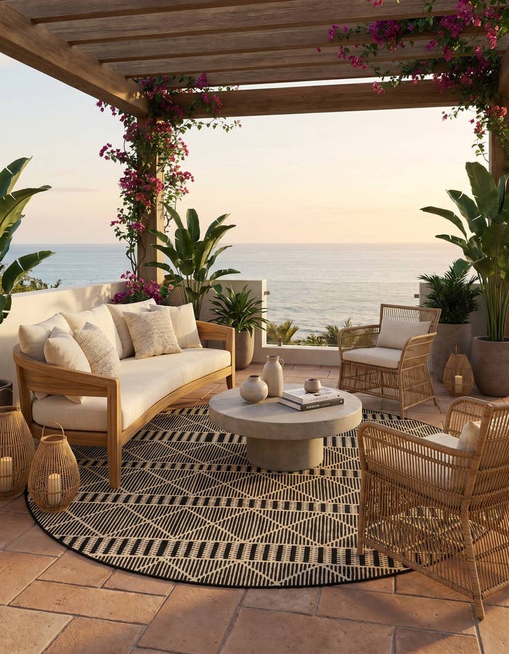 Detail image of 7' 10 x 7' 10 Easy-Clean Trellis Indoor / Outdoor Round Rug