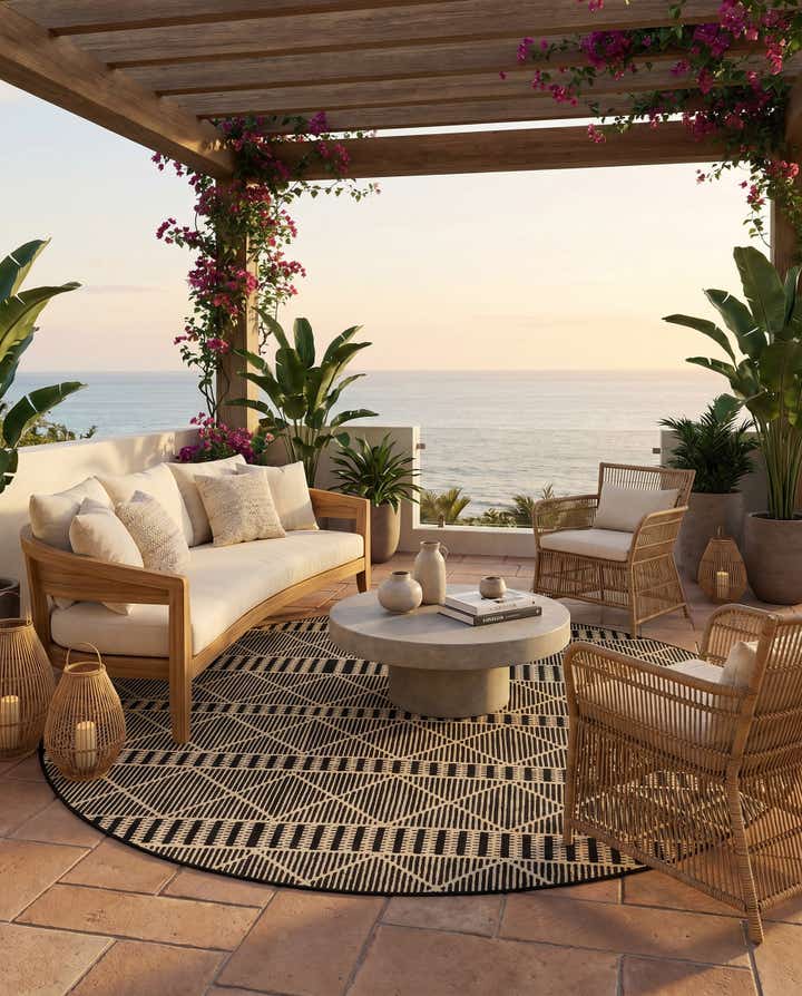 7' 10 x 7' 10 Easy-Clean Trellis Indoor / Outdoor Round Rug