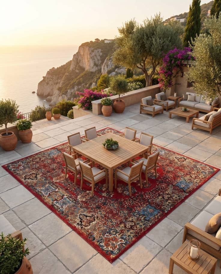 Detail image of 10' x 10' Easy-Clean Traditional Indoor / Outdoor Square Rug