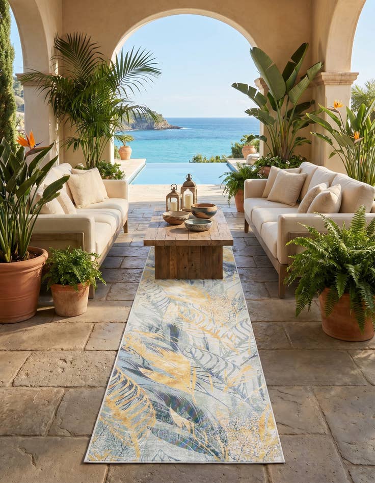 Detail image of 2' 7 x 12' Easy-Clean Botanical Indoor / Outdoor Runner Rug