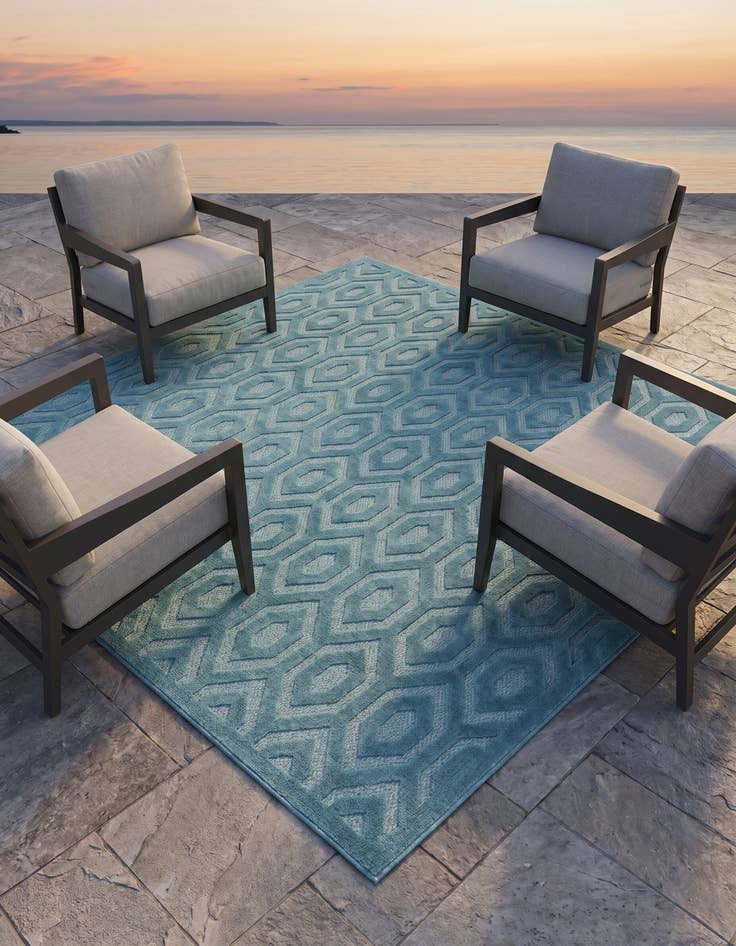 Detail image of 7' 10 x 7' 10 Easy-Clean Trellis Textured Indoor / Outdoor Square Rug