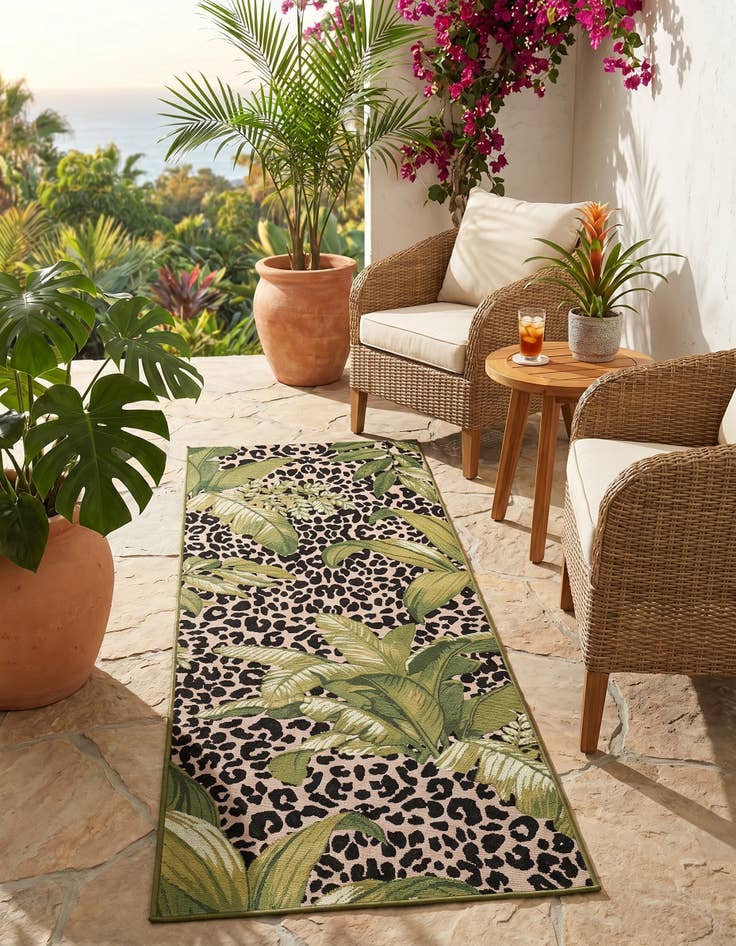 Detail image of 2' 7 x 7' Easy-Clean Botanical Indoor / Outdoor Runner Rug