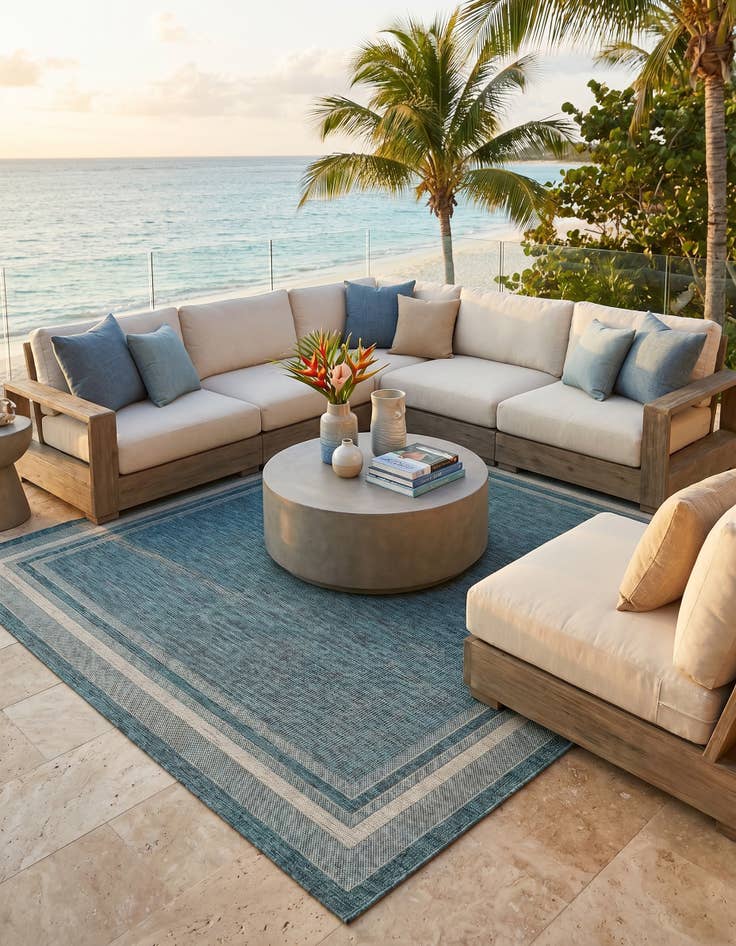 Detail image of 10' x 10' Easy-Clean Border Indoor / Outdoor Square Rug