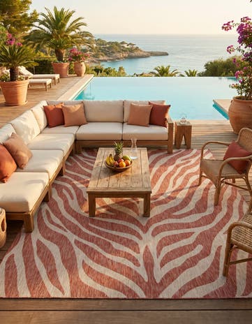 Rust Red Easy-Clean Safari Indoor / Outdoor Square Rug