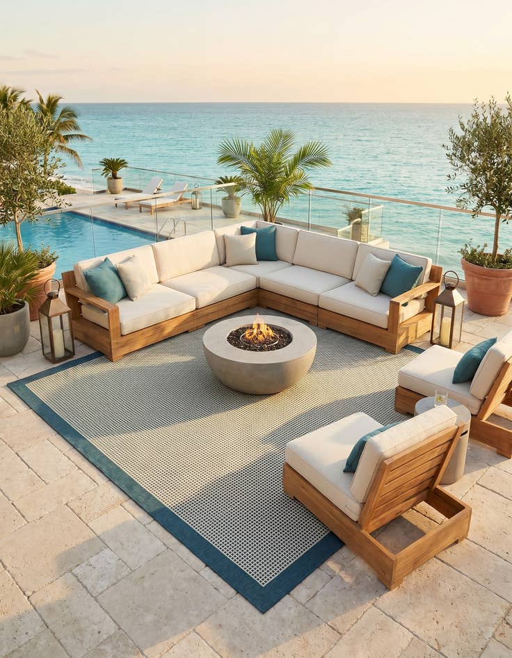 Detail image of 10' x 10' Easy-Clean Border Indoor / Outdoor Square Rug