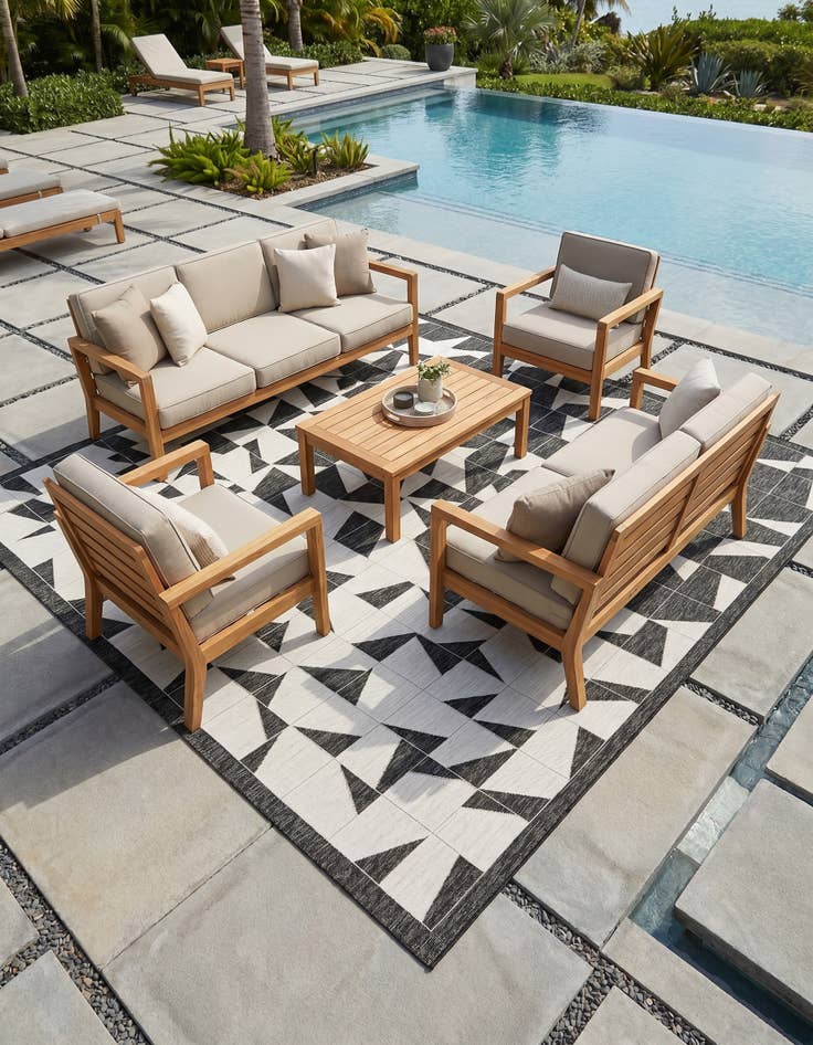 Detail image of 10' x 10' Easy-Clean Modern Indoor / Outdoor Square Rug