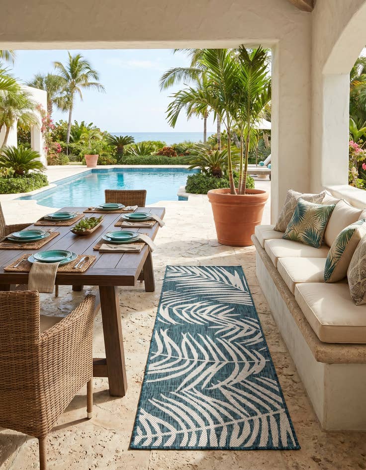 Detail image of 2' x 6' Easy-Clean Botanical Indoor / Outdoor Runner Rug