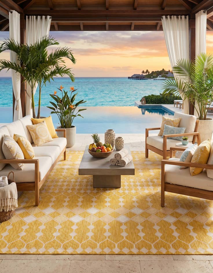 Detail image of 10' x 10' Easy-Clean Trellis Indoor / Outdoor Square Rug