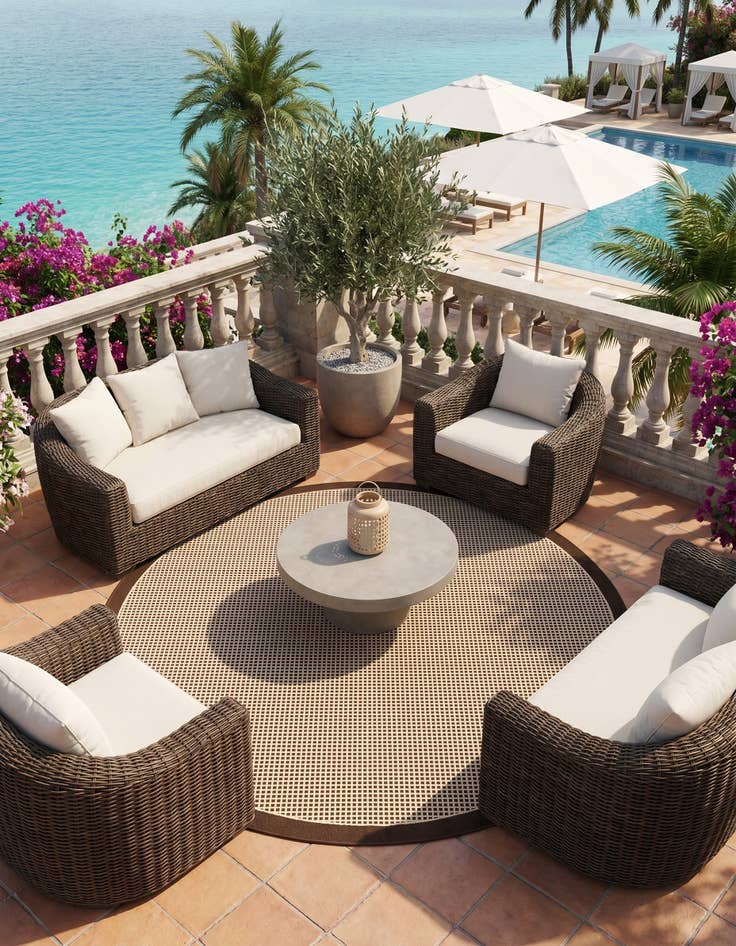 Detail image of 7' 10 x 7' 10 Easy-Clean Border Indoor / Outdoor Round Rug