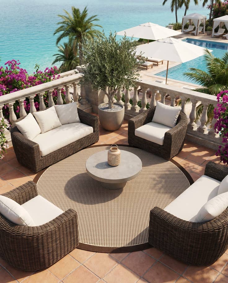 Detail image of 7' 10 x 7' 10 Easy-Clean Border Indoor / Outdoor Round Rug