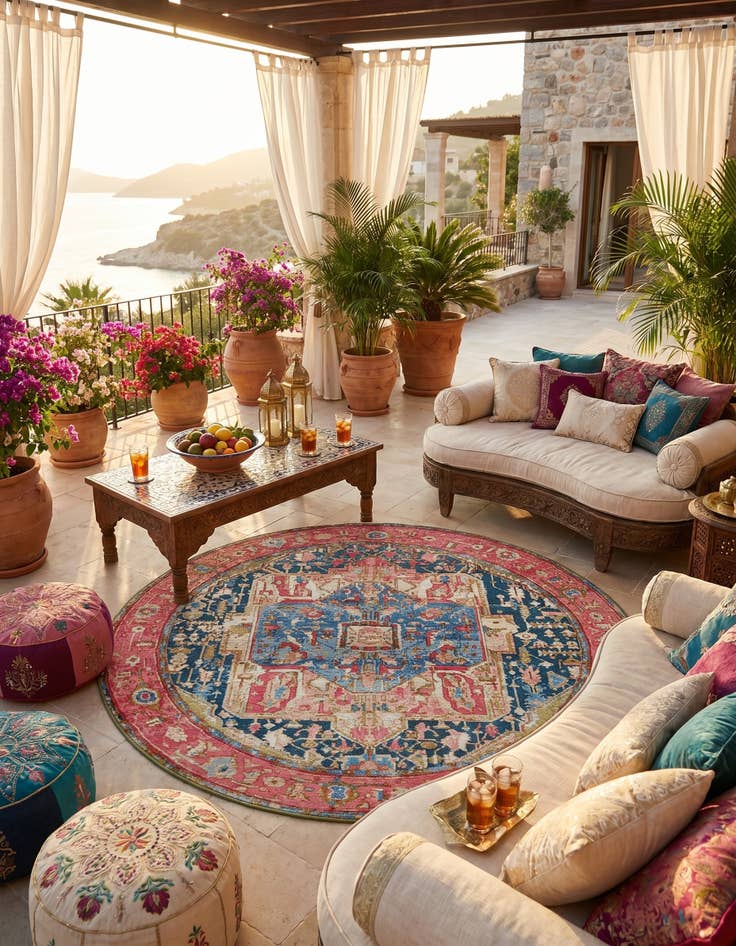 Detail image of 6' x 6' Easy-Clean Traditional Indoor / Outdoor Round Rug