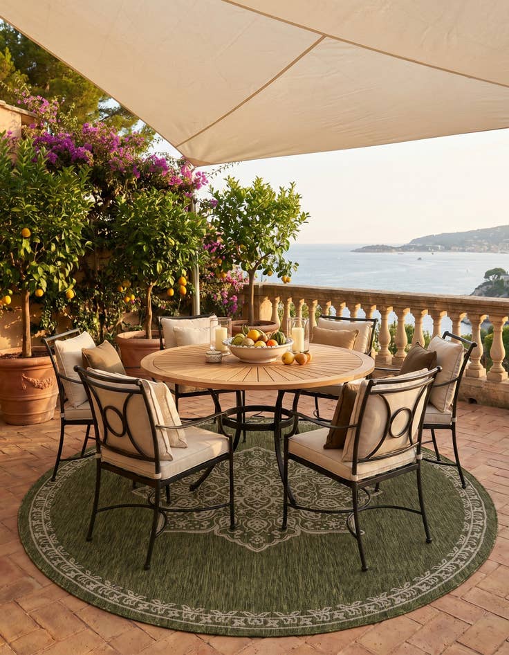 Detail image of 7' 10 x 7' 10 Easy-Clean Traditional Indoor / Outdoor Round Rug