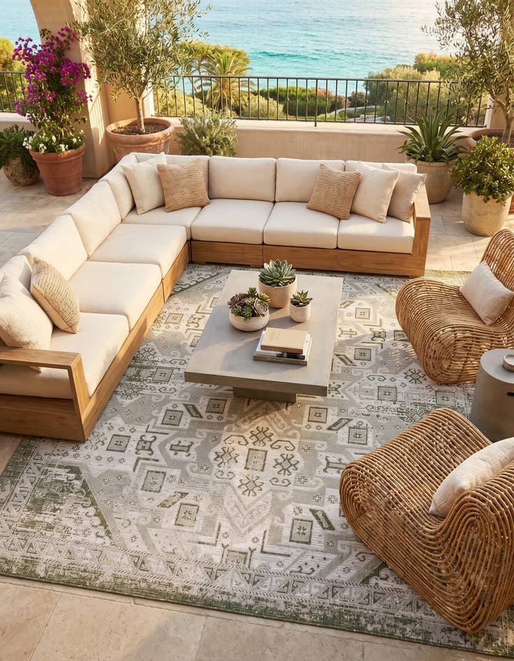 Detail image of 10' x 10' Easy-Clean Aztec Indoor / Outdoor Square Rug