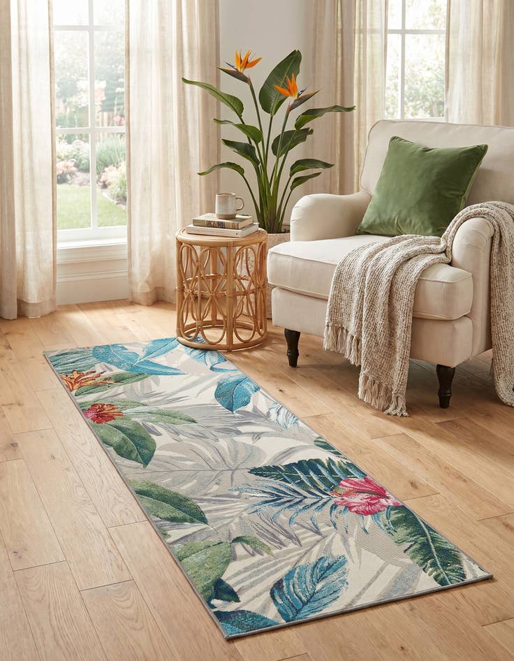 Detail image of 2' x 6' Easy-Clean Botanical Indoor / Outdoor Runner Rug