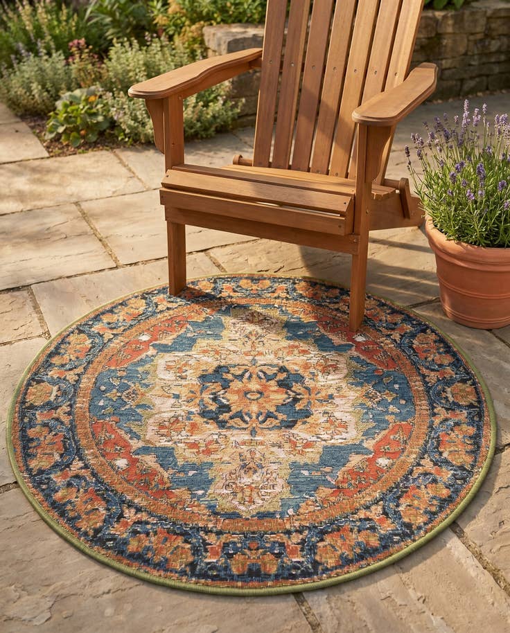 Detail image of 3' x 3' Easy-Clean Traditional Indoor / Outdoor Round Rug