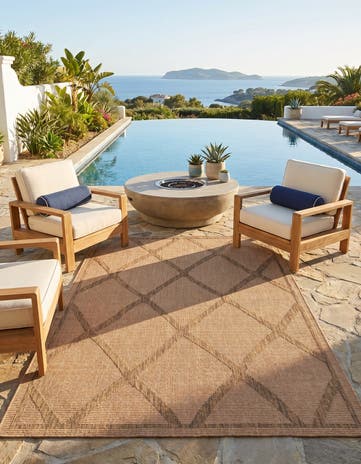 Light Brown Easy-Clean Lattice Indoor / Outdoor Rug