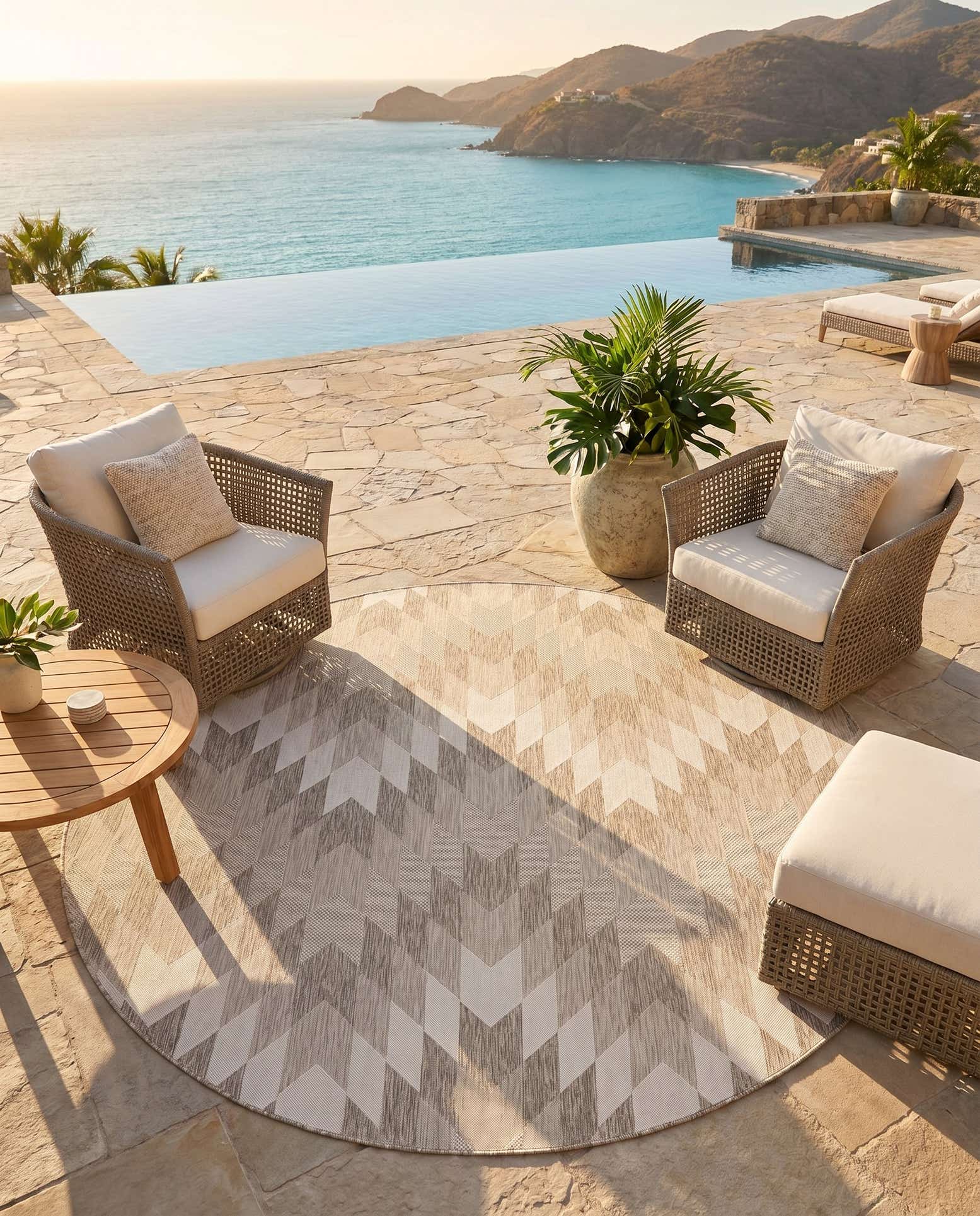 10' x 10' Easy-Clean Modern Indoor / Outdoor Round Rug