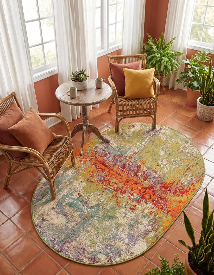 Detail image of 3' 3 x 5' 3 Easy-Clean Modern Indoor / Outdoor Oval Rug