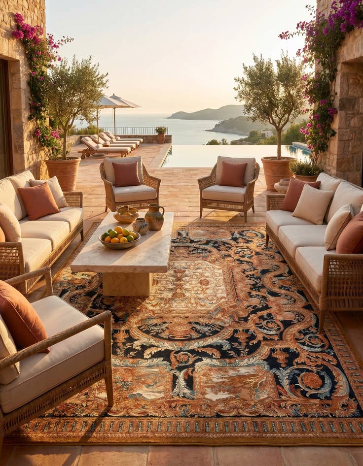 Detail image of 9' x 12' Easy-Clean Traditional Indoor / Outdoor Rug