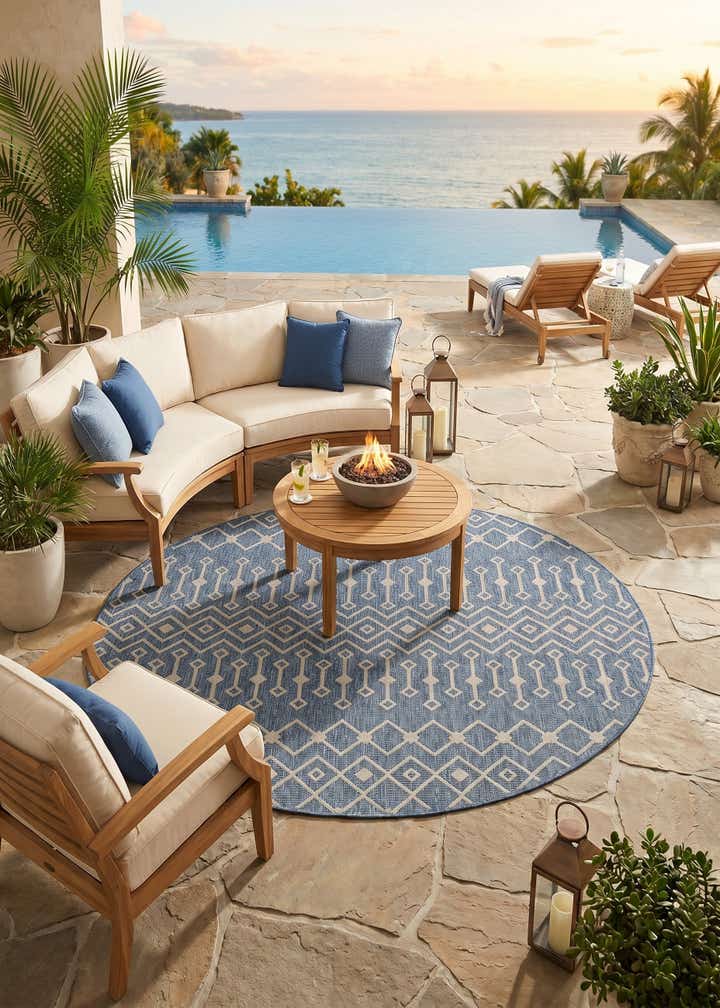 7' 10 x 7' 10 Easy-Clean Trellis Indoor / Outdoor Round Rug