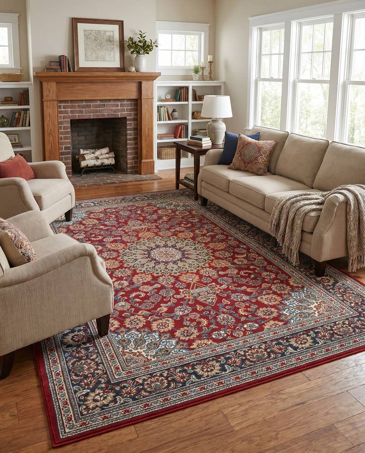 Detail image of 5' 3 x 8' Easy-Clean Traditional Indoor / Outdoor Rug