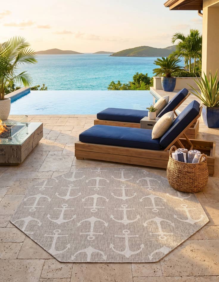 Detail image of 7' 10 x 7' 10 Easy-Clean Coastal Indoor / Outdoor Octagon Rug