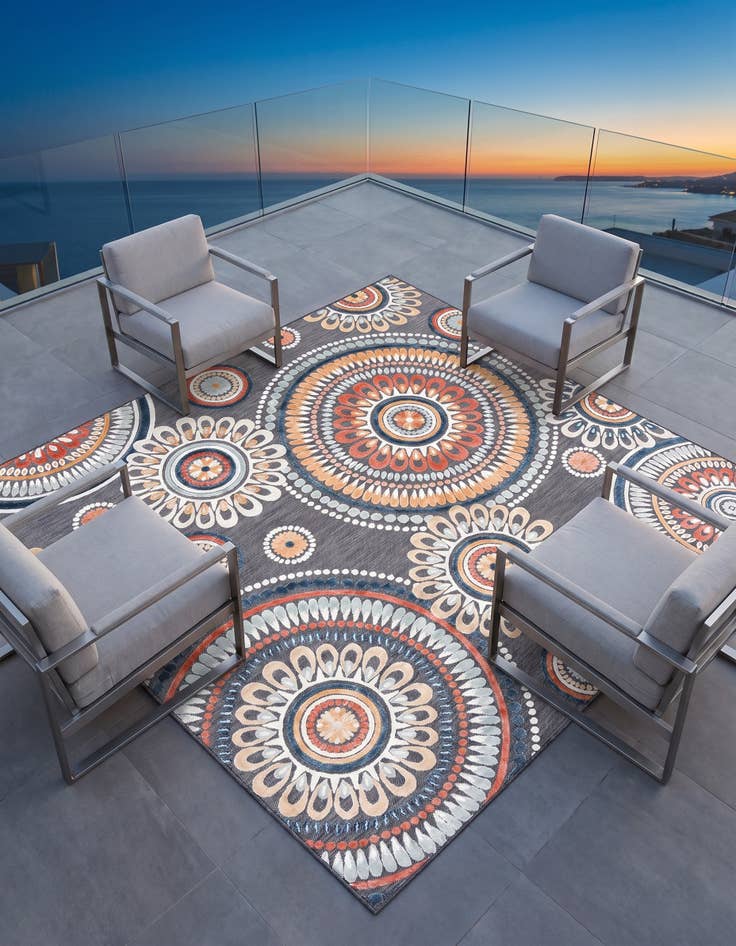 Detail image of 8' 2 x 8' 2 Easy-Clean Botanical Indoor / Outdoor Square Rug