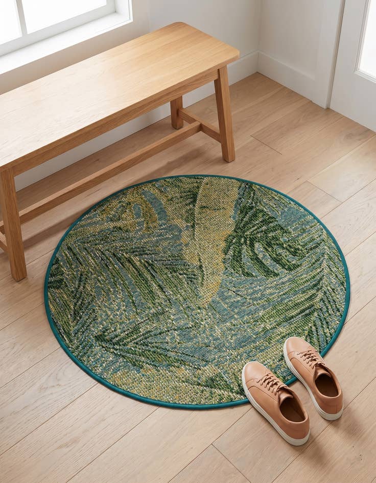 Detail image of 3' x 3' Easy-Clean Botanical Indoor / Outdoor Round Rug