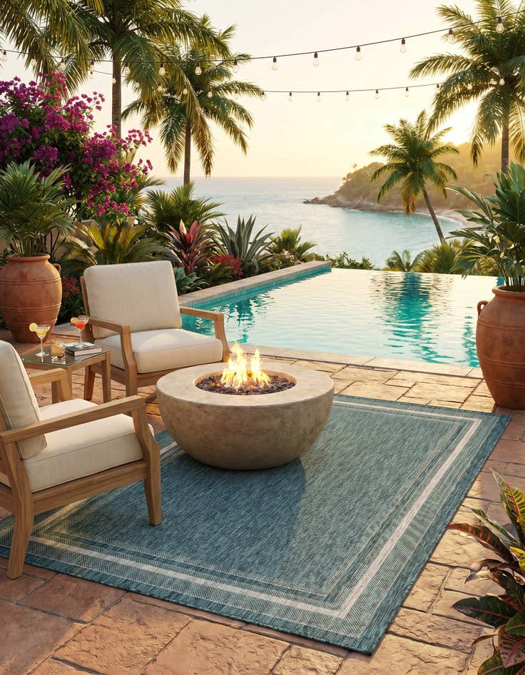 Detail image of 5' 3 x 8' Easy-Clean Border Indoor / Outdoor Rug