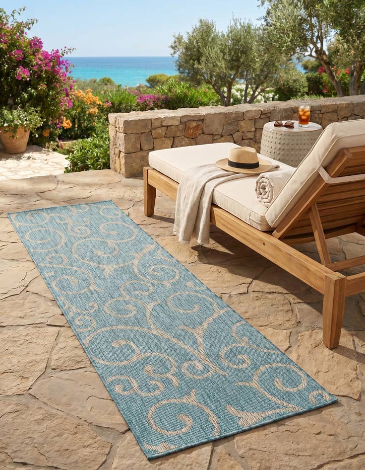 Detail image of 2' x 6' Easy-Clean Botanical Indoor / Outdoor Runner Rug