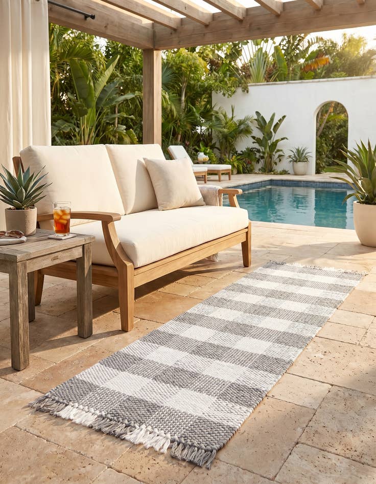 Detail image of 2' x 6' Easy-Clean Eco Plaid Washable Indoor / Outdoor Runner Rug