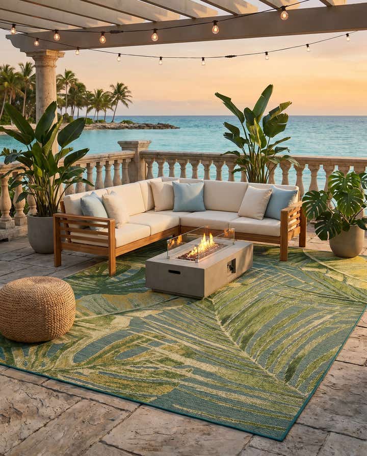 7' 10 x 10' Easy-Clean Botanical Indoor / Outdoor Rug