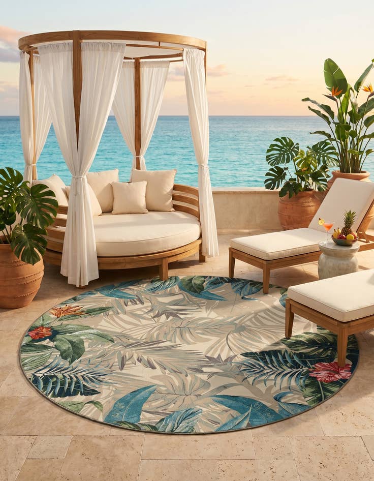 Detail image of 10' x 10' Easy-Clean Botanical Indoor / Outdoor Round Rug