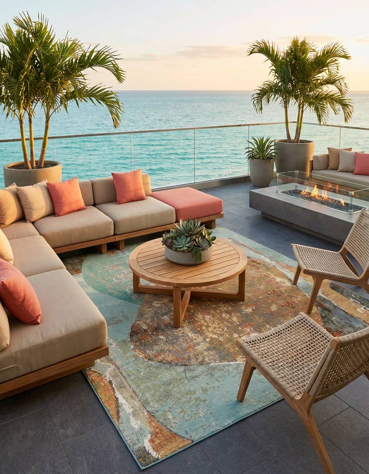 Detail image of 7' 10 x 7' 10 Easy-Clean Modern Indoor / Outdoor Square Rug