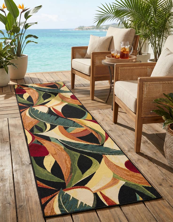 Detail image of 2' 7 x 10' Easy-Clean Botanical Indoor / Outdoor Runner Rug