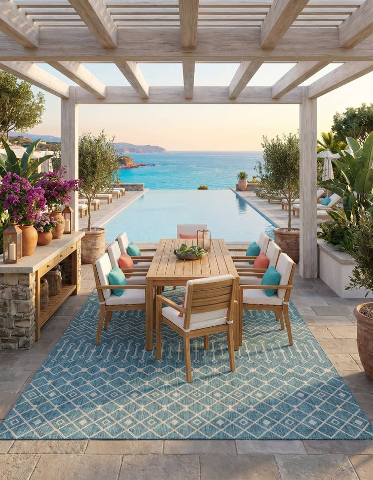 Detail image of 10' x 14' Easy-Clean Trellis Indoor / Outdoor Rug