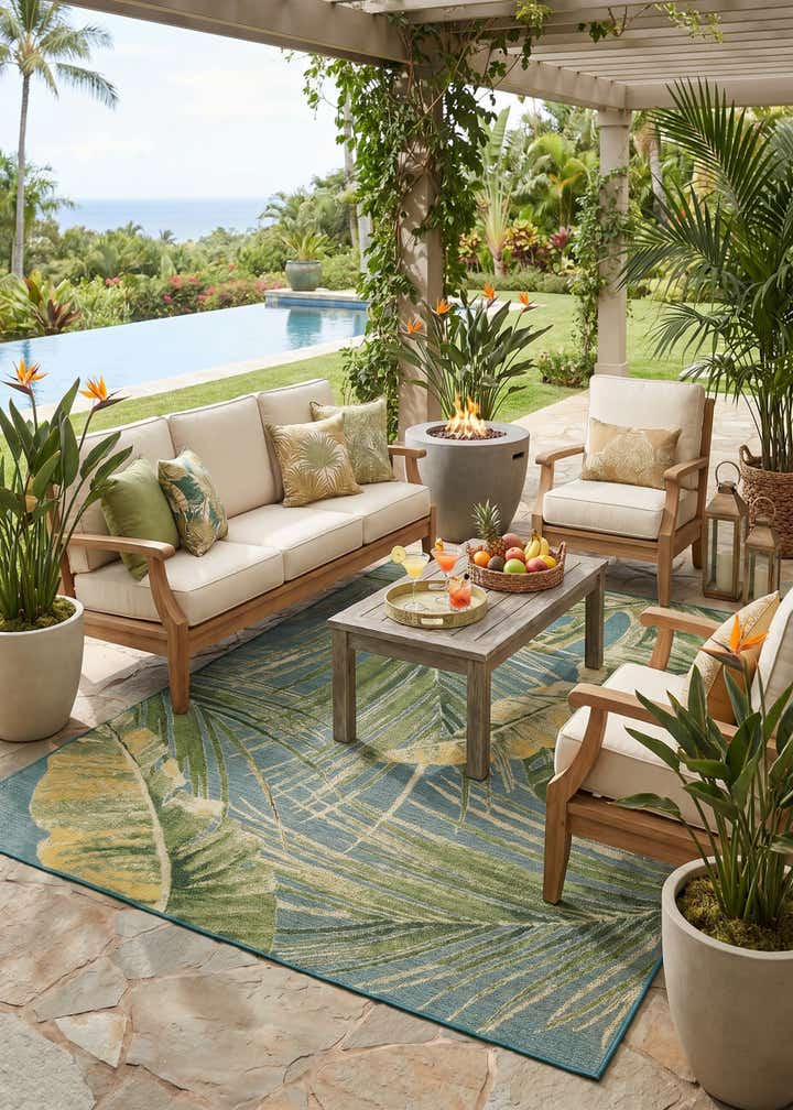 9' x 12' Easy-Clean Botanical Indoor / Outdoor Rug